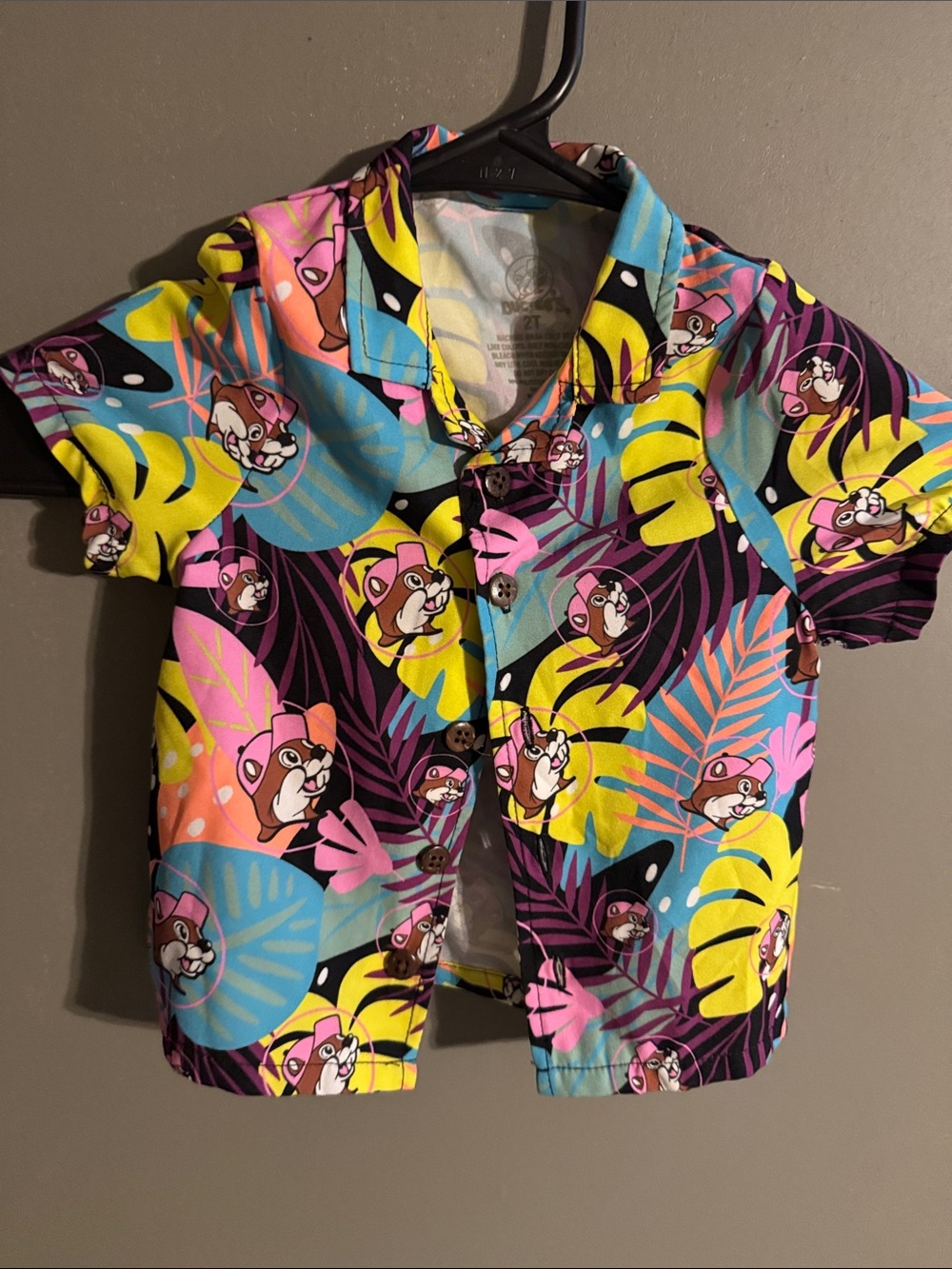 Buc-ees Kids Tropical Cartoon Button-Front Swim Coverup - Pink, Yellow & Blue